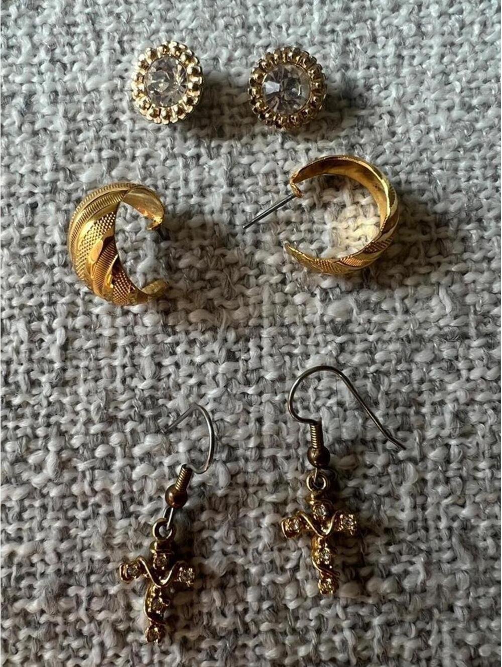 C Hoops, Crown Stud, & Catholic Themed Earrings (Set of 3)